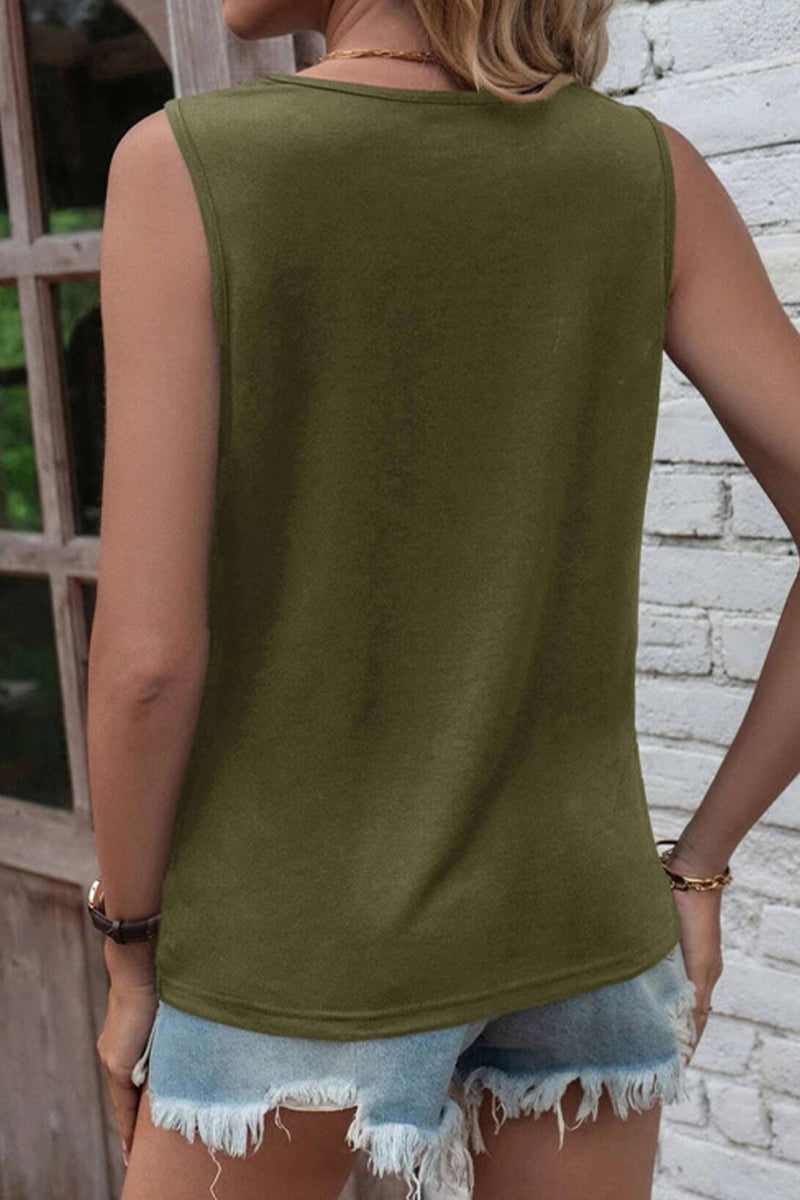 Tops Simplicity con cuello redondo roto y liso (6 colores)