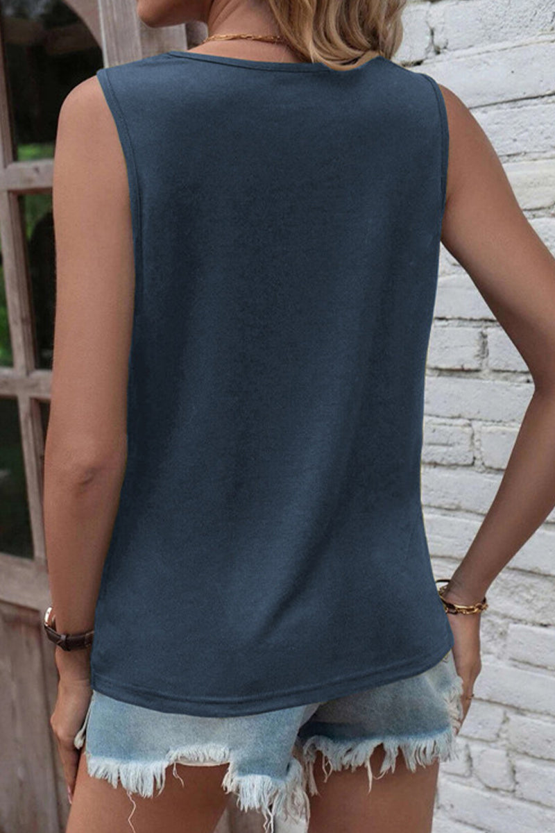 Tops Simplicity con cuello redondo roto y liso (6 colores)