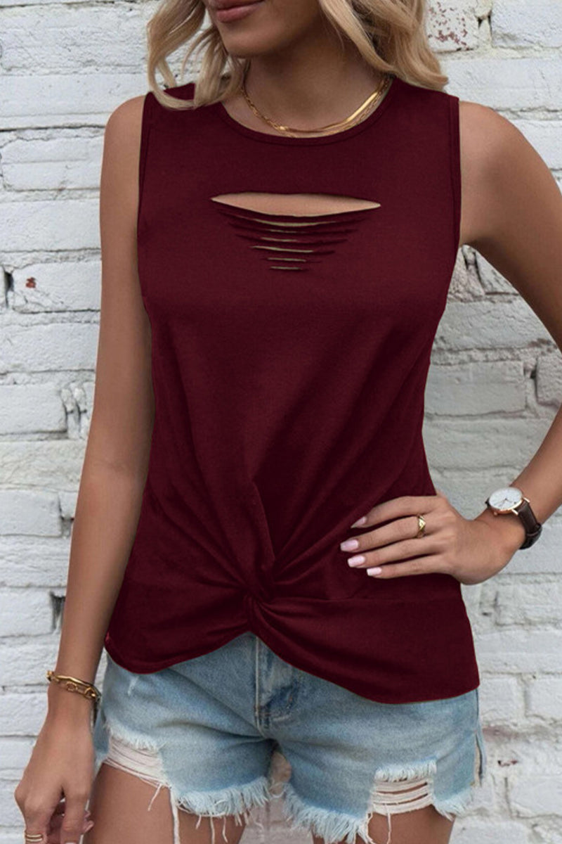 Tops Simplicity con cuello redondo roto y liso (6 colores)