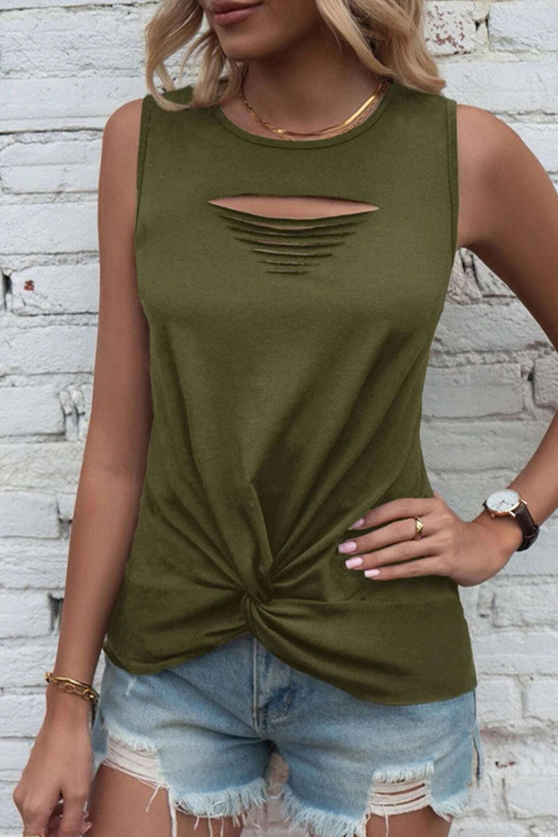 Tops Simplicity con cuello redondo roto y liso (6 colores)
