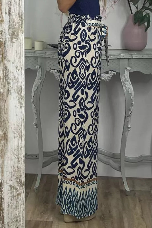 Pantalones casuales con estampado de frenillo, sueltos, rectos y con estampado completo