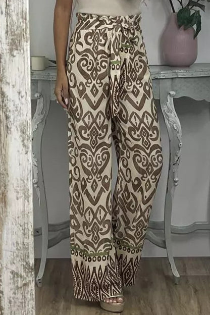 Pantalones casuales con estampado de frenillo, sueltos, rectos y con estampado completo