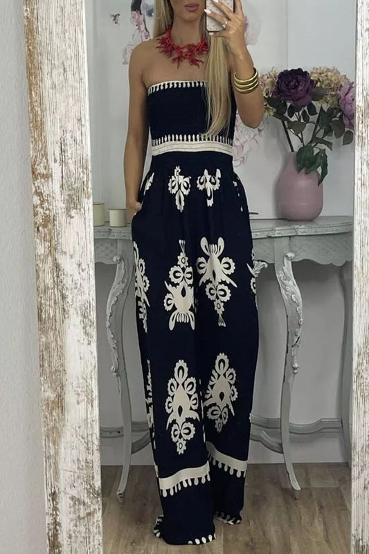 Mono holgado sin tirantes con bolsillos y estampado sexy (3 colores)
