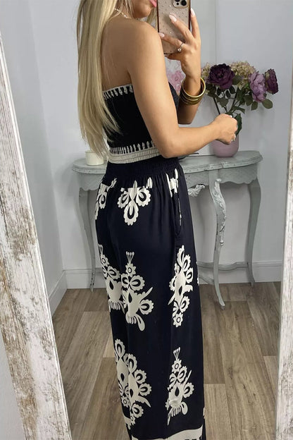 Mono holgado sin tirantes con bolsillos y estampado sexy (3 colores)