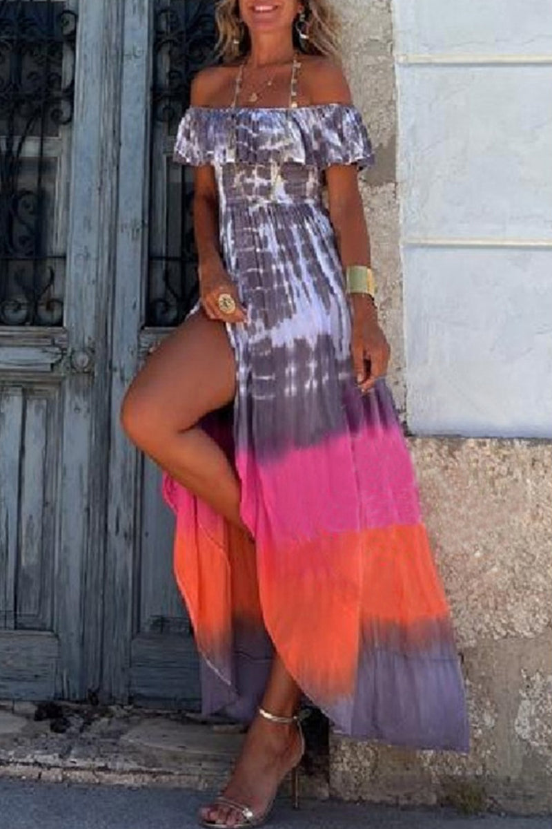 Vestido estampado con hombros descubiertos y estampado tie-dye de Street College