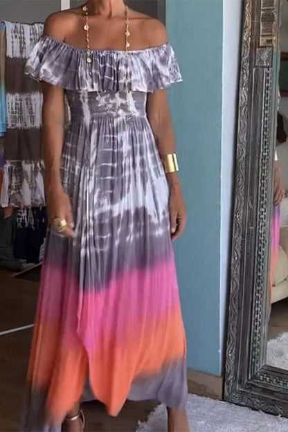 Vestido estampado con hombros descubiertos y estampado tie-dye de Street College