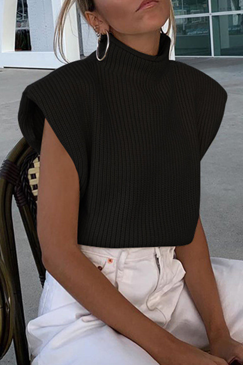 Tops casuales de cuello alto lisos