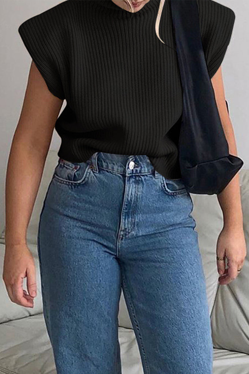 Tops casuales de cuello alto lisos