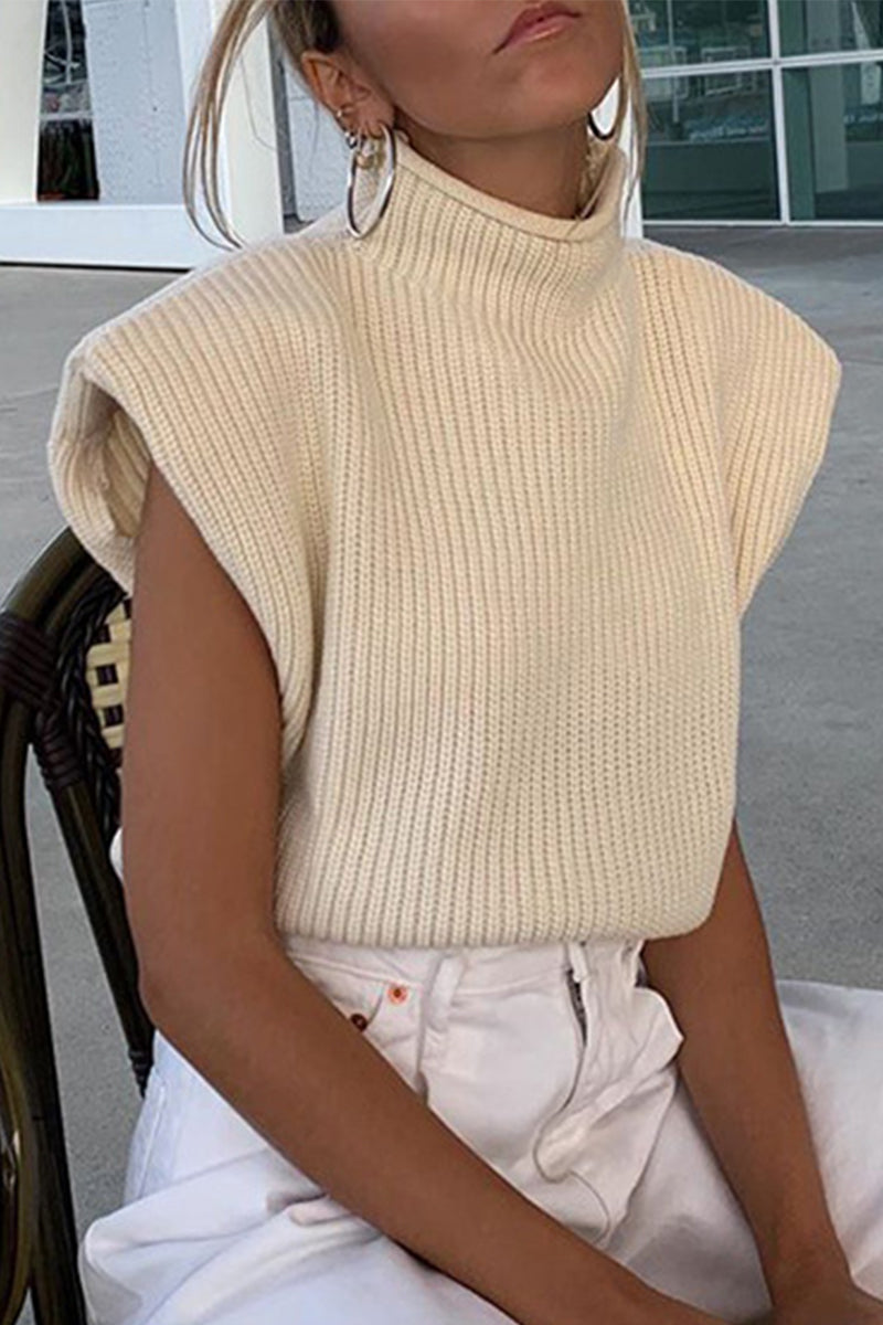 Tops casuales de cuello alto lisos