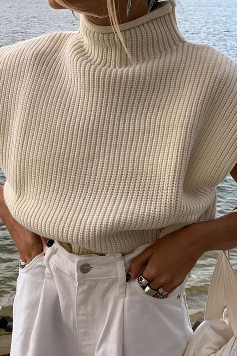 Tops casuales de cuello alto lisos