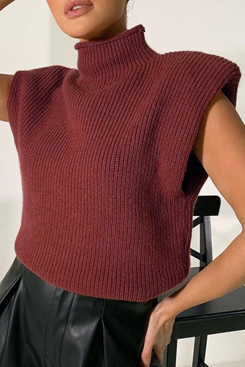 Tops casuales de cuello alto lisos