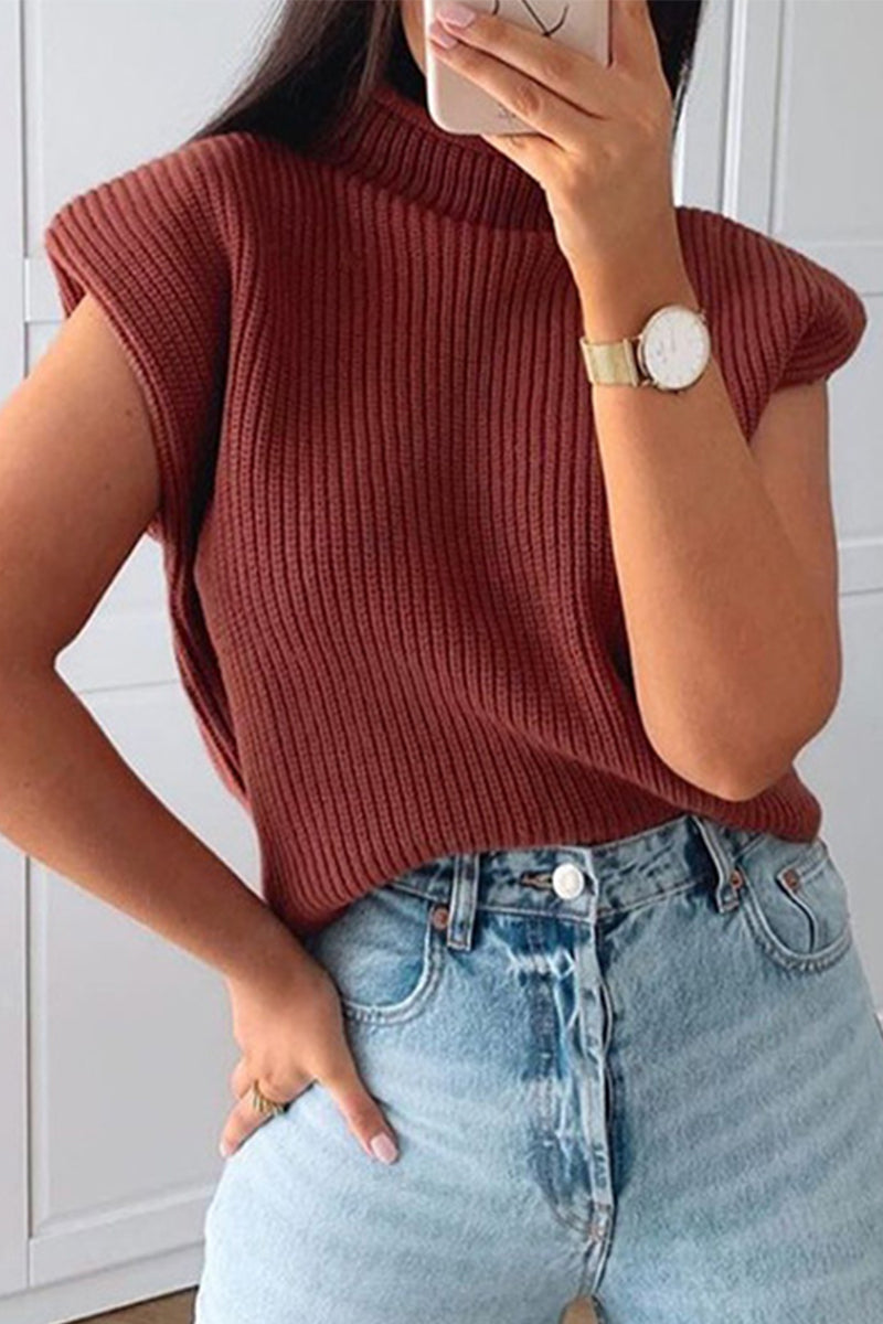 Tops casuales de cuello alto lisos