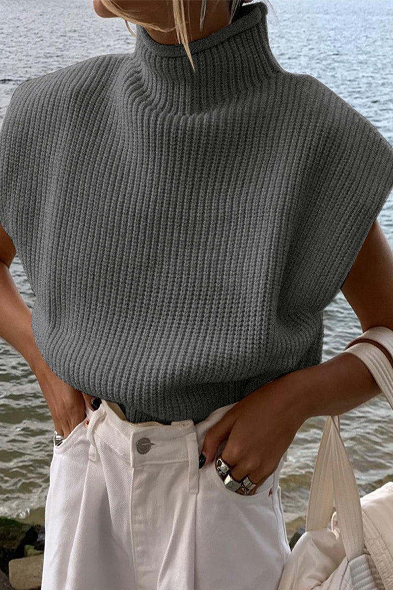 Tops casuales de cuello alto lisos