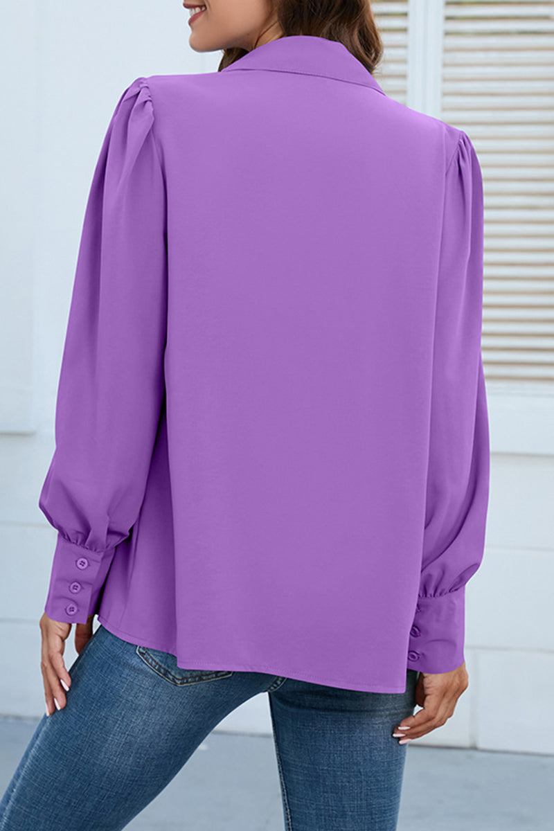 Blusas casuales con cuello camisero y botones lisos (8 colores)