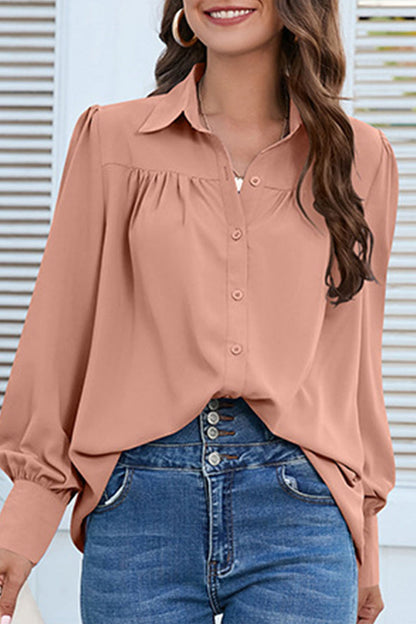 Blusas casuales con cuello camisero y botones lisos (8 colores)