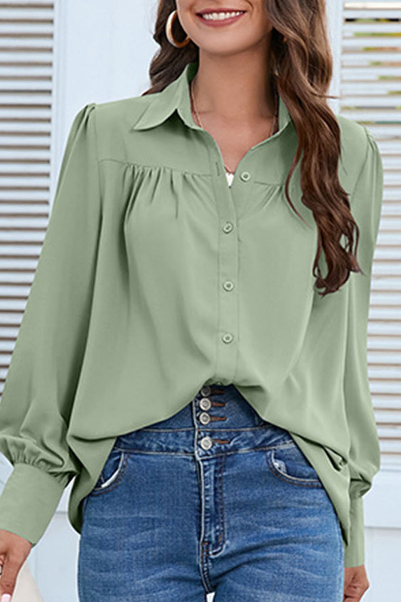 Blusas casuales con cuello camisero y botones lisos (8 colores)