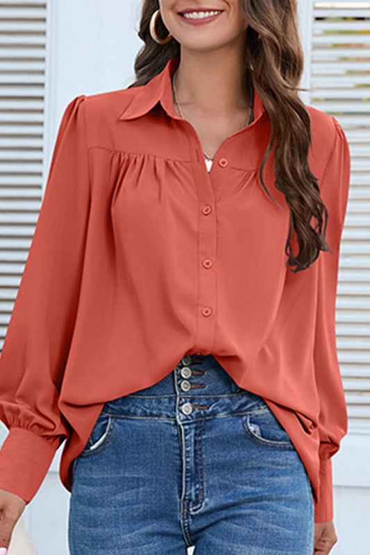 Blusas casuales con cuello camisero y botones lisos (8 colores)