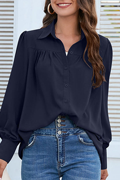 Blusas casuales con cuello camisero y botones lisos (8 colores)