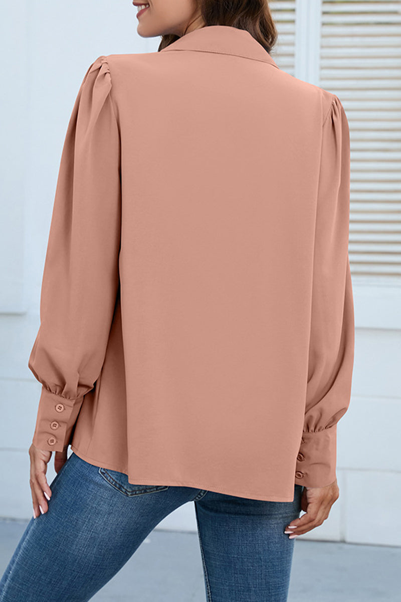 Blusas casuales con cuello camisero y botones lisos (8 colores)