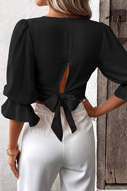 Elegante blusa sencilla con cuello en V y banda sólida
