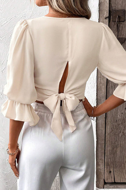 Elegante blusa sencilla con cuello en V y banda sólida