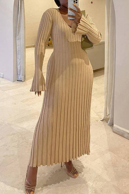 Vestidos casuales plisados con cuello en V y pliegues lisos (3 colores)