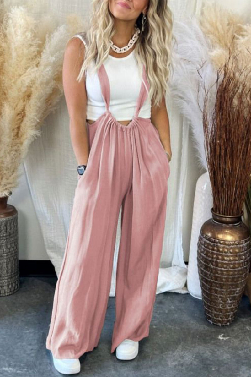 Pantalones casuales de color liso con pierna ancha, holgados y con pliegues sólidos