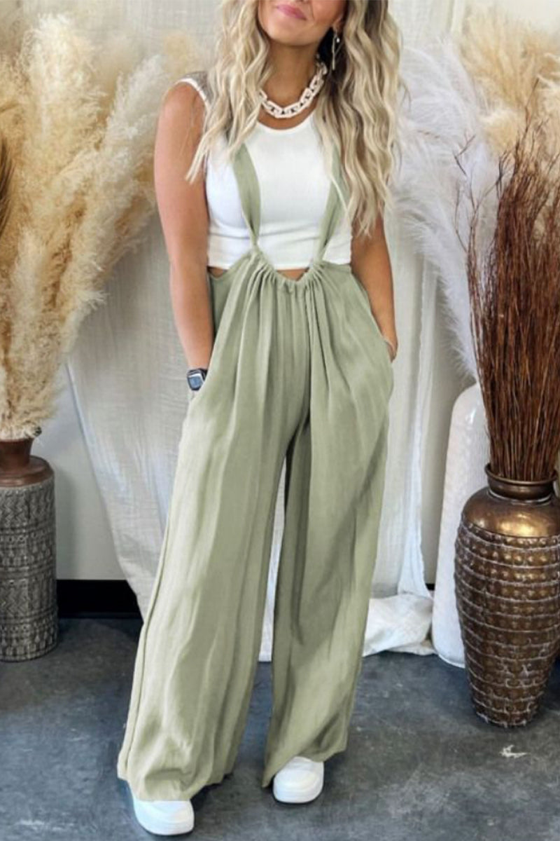 Pantalones casuales de color liso con pierna ancha, holgados y con pliegues sólidos
