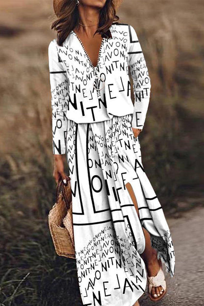 Vestido informal de patchwork con cremallera y cuello en V irregular