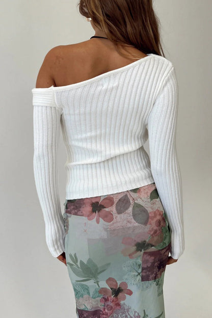 Tops casuales de cuello oblicuo con patchwork sólido