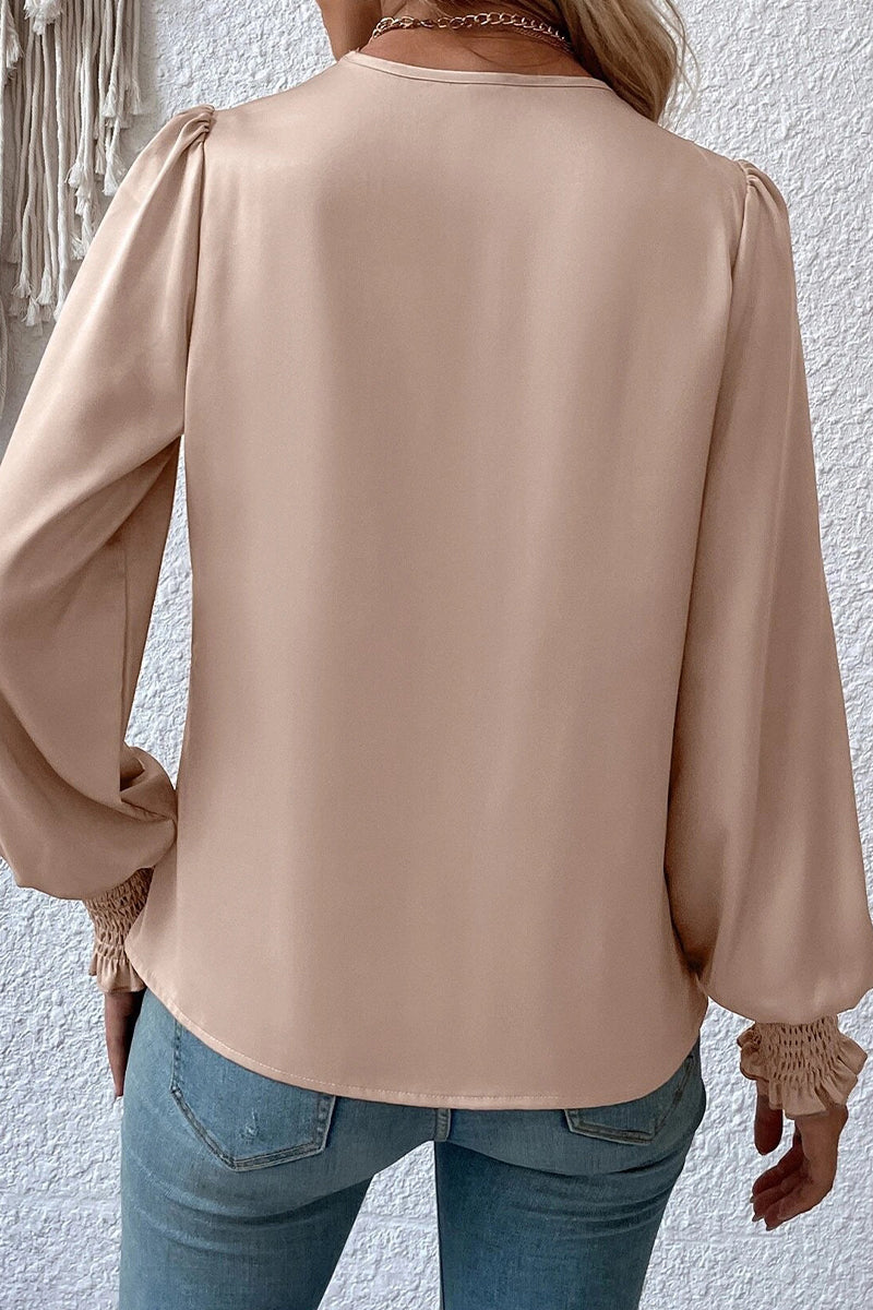 Elegantes blusas con cuello en V y pliegues sólidos
