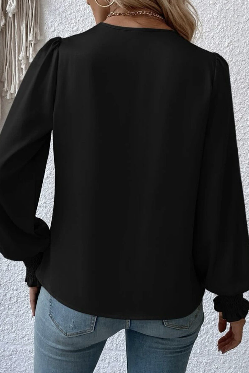 Elegantes blusas con cuello en V y pliegues sólidos