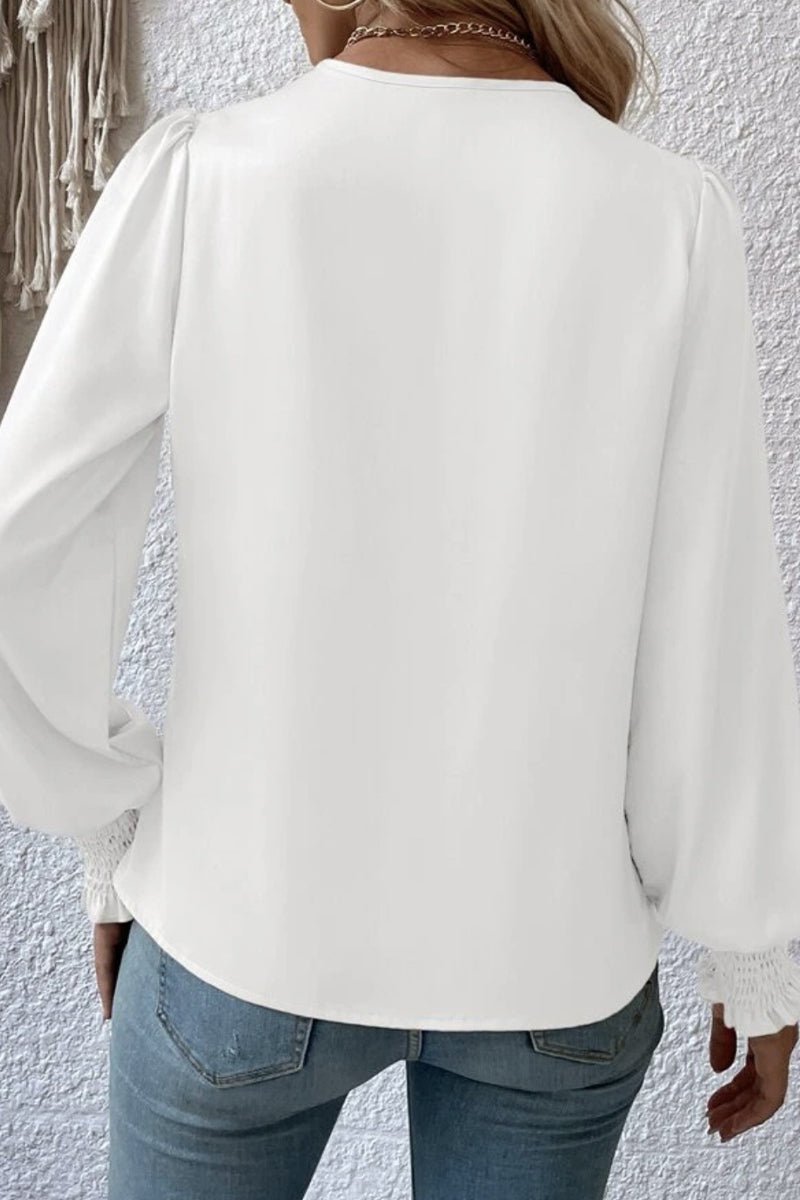 Elegantes blusas con cuello en V y pliegues sólidos