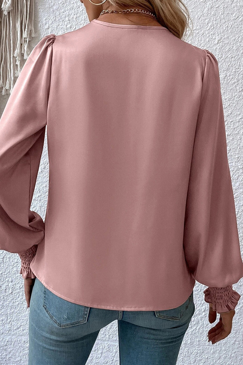 Elegantes blusas con cuello en V y pliegues sólidos