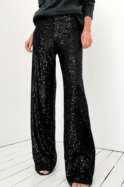 Pantalones casuales de estilo británico con lentejuelas lisas, sueltos, de cintura baja, rectos, de color liso