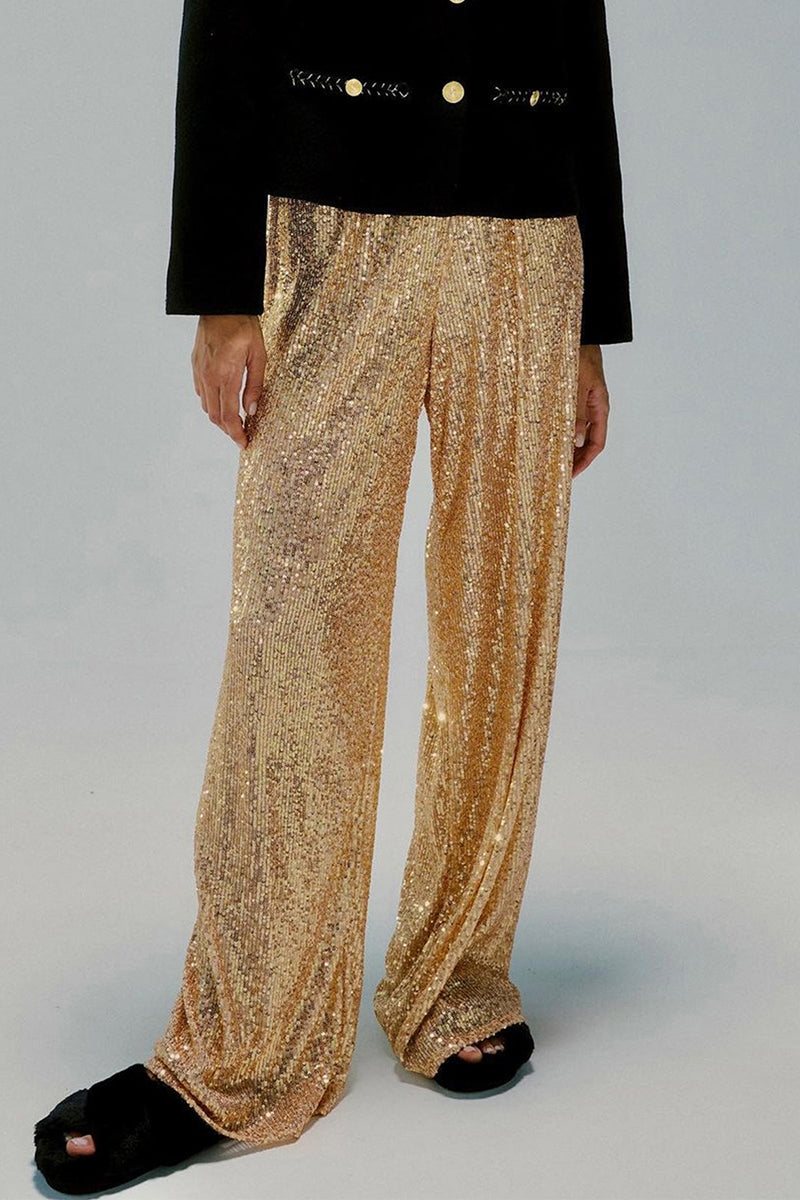Pantalones casuales de estilo británico con lentejuelas lisas, sueltos, de cintura baja, rectos, de color liso