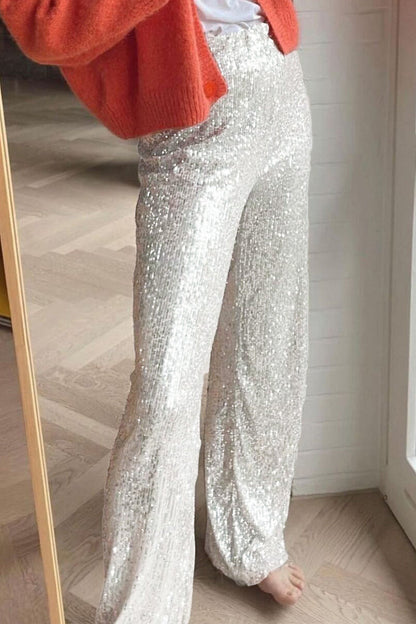 Pantalones casuales de estilo británico con lentejuelas lisas, sueltos, de cintura baja, rectos, de color liso