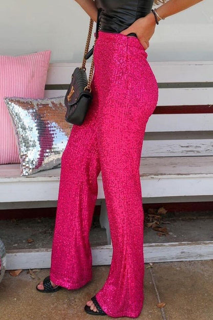 Pantalones casuales de estilo británico con lentejuelas lisas, sueltos, de cintura baja, rectos, de color liso