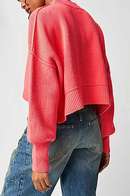 Suéteres casuales de cuello redondo con parches sólidos (15 colores)