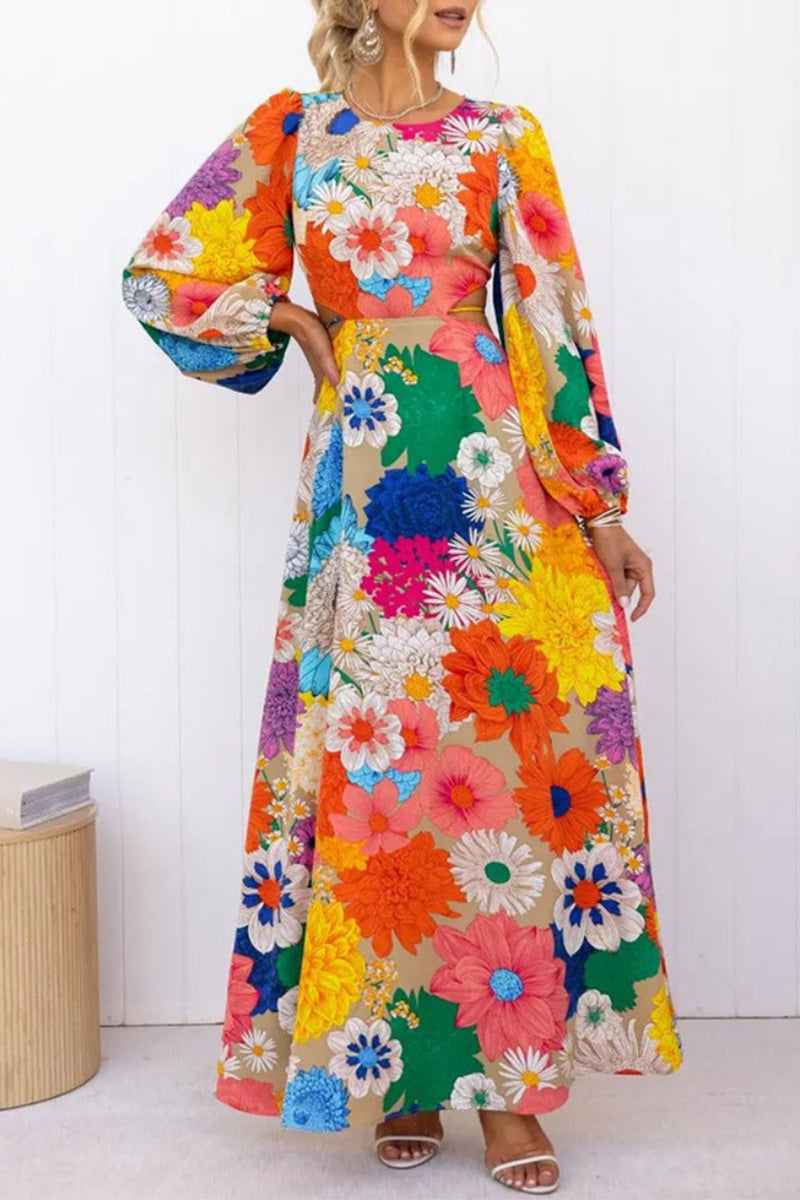 Elegantes vestidos de corte A con escote en V y frenillo floral
