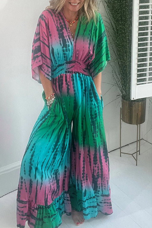 Mono holgado informal con cuello en V y bolsillo con estampado