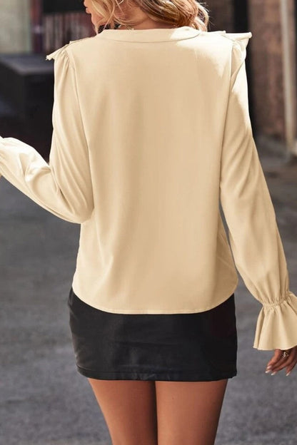 Blusas casuales de cuello en V con parches lisos (5 colores)