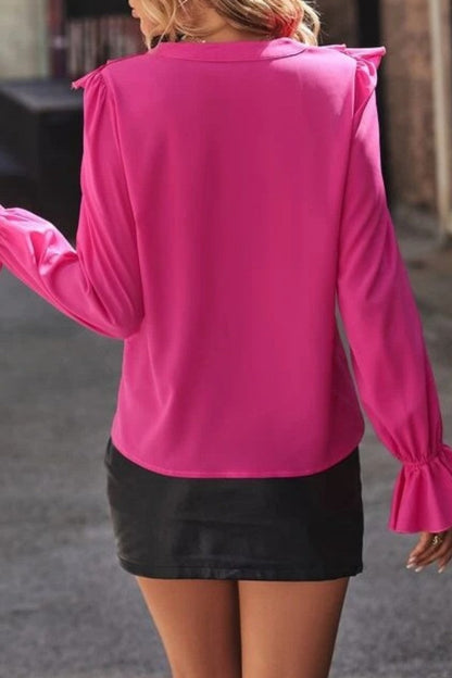Blusas casuales de cuello en V con parches lisos (5 colores)