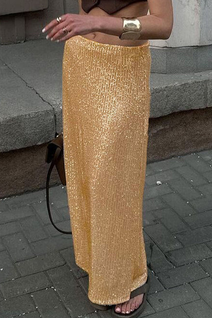 Elegante pantalón recto de lentejuelas lisas de color liso
