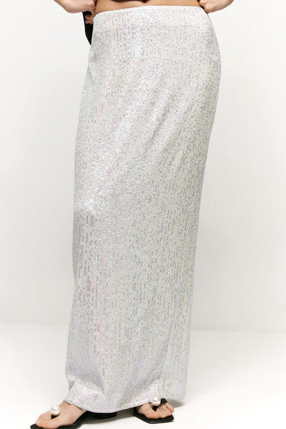 Elegante pantalón recto de lentejuelas lisas de color liso