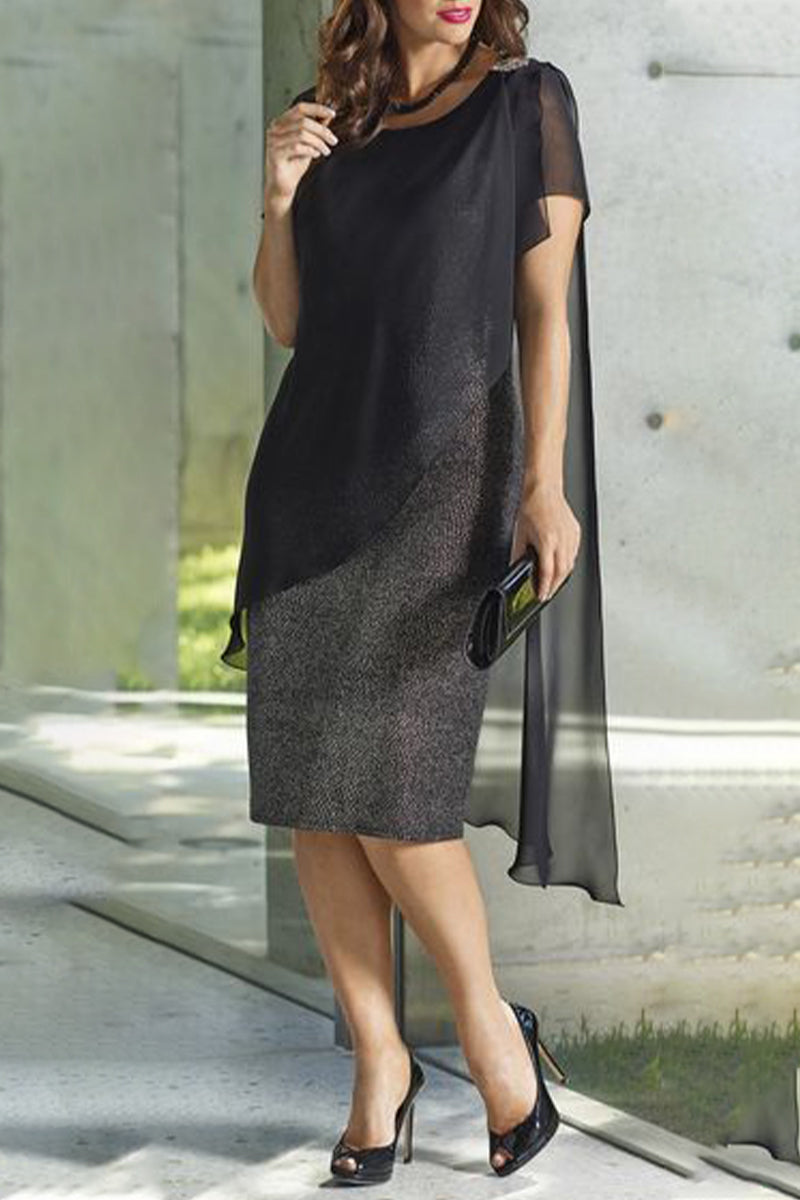 Vestidos sexis de falda de un solo paso con cuello redondo y lentejuelas en bloques de colores