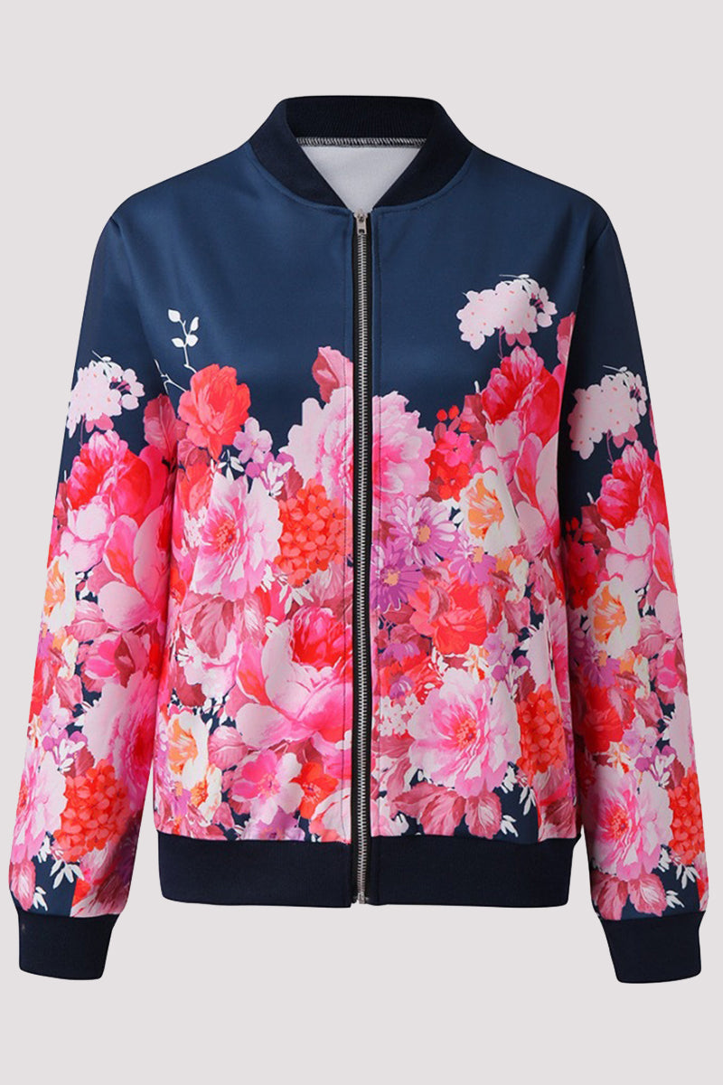 Prendas de abrigo informales con cuello redondo y diseño de patchwork floral