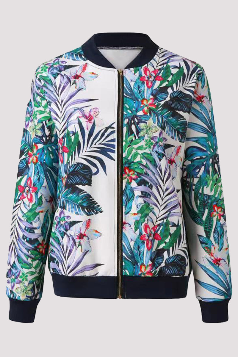 Prendas de abrigo informales con cuello redondo y diseño de patchwork floral
