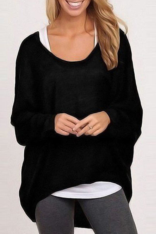 Tops casuales de cuello redondo con parches sólidos
