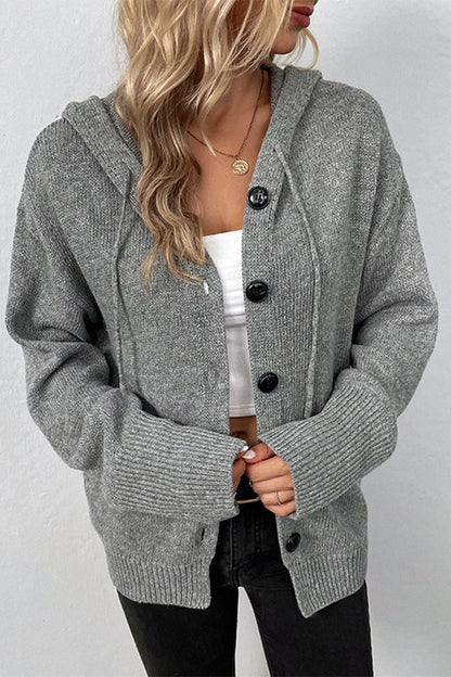 Cárdigan informal con botones lisos y cuello con capucha (8 colores)